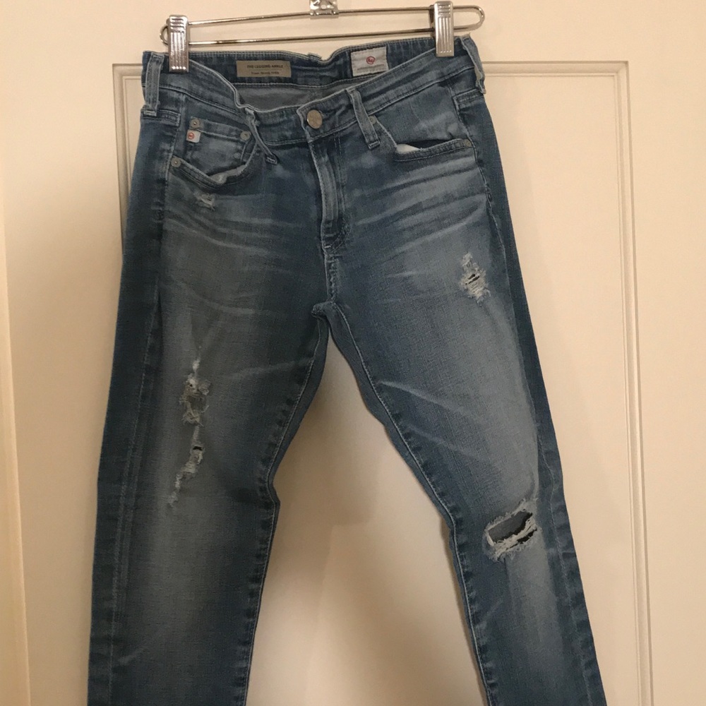 AG Distressed Blue Skinny Jeans